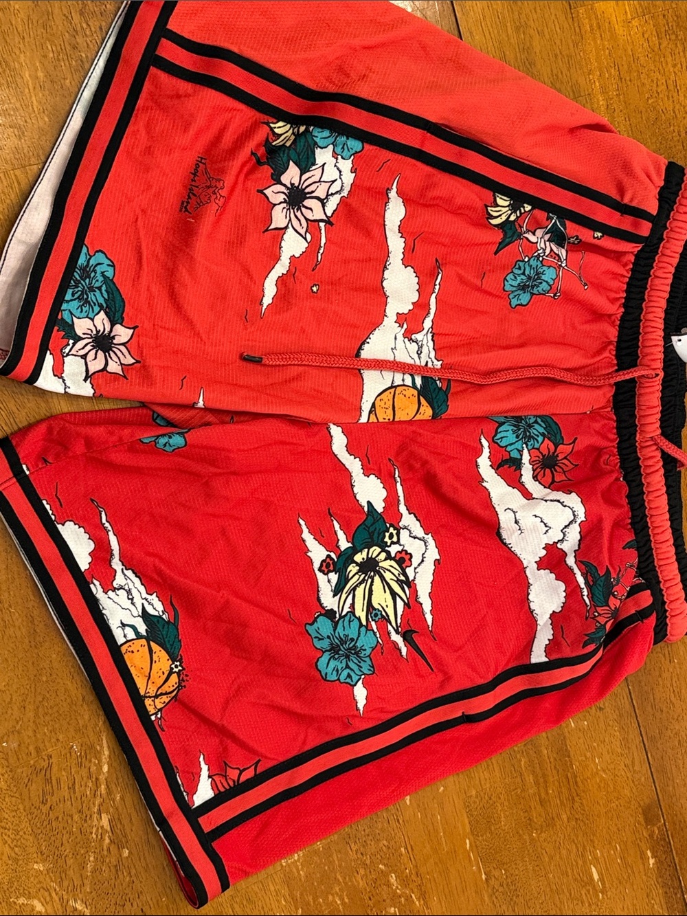 Nike Red Floral-Print Athletic Shorts with Black Trim Hoops Island Medium